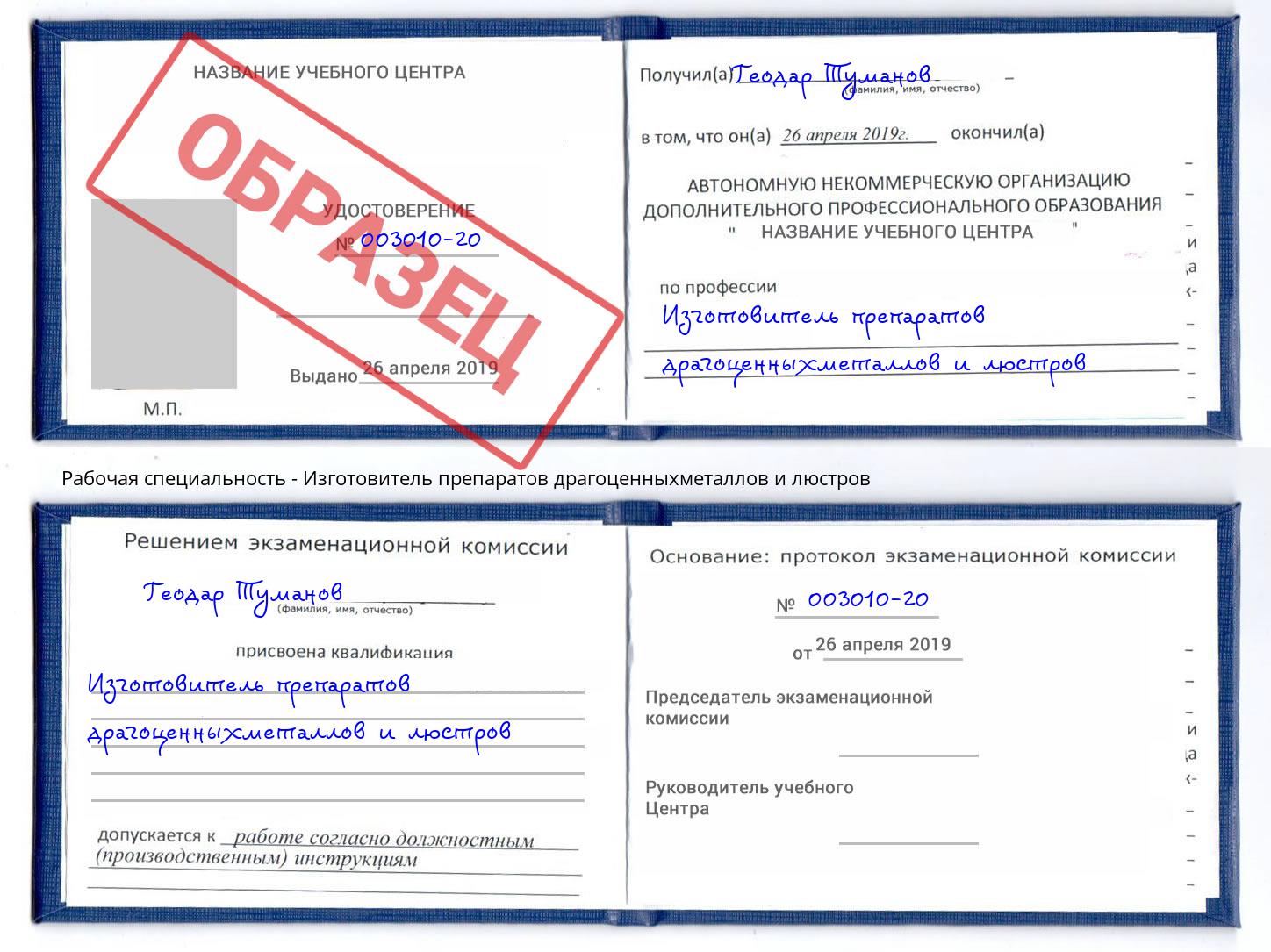 Изготовитель препаратов драгоценныхметаллов и люстров Канаш
