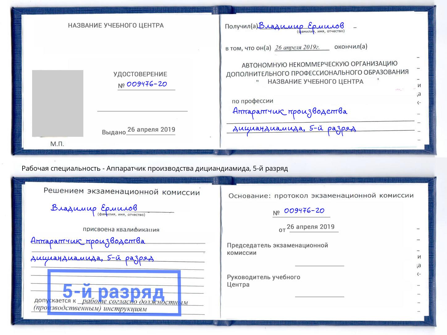корочка 5-й разряд Аппаратчик производства дициандиамида Канаш