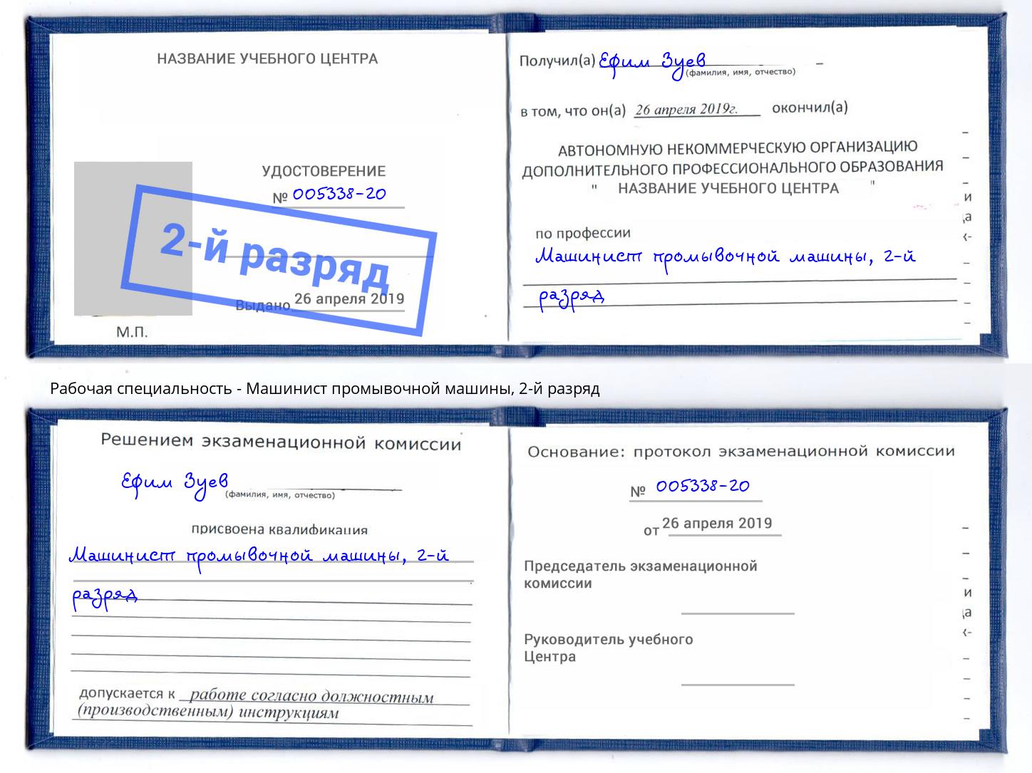 корочка 2-й разряд Машинист промывочной машины Канаш