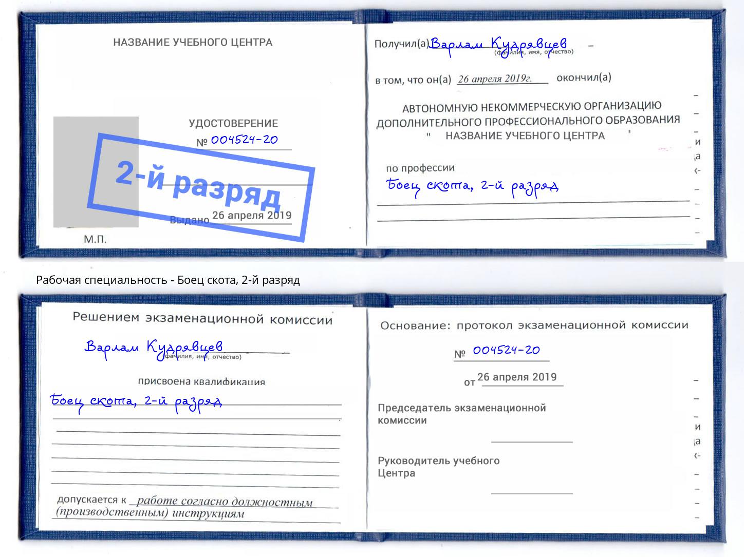 корочка 2-й разряд Боец скота Канаш