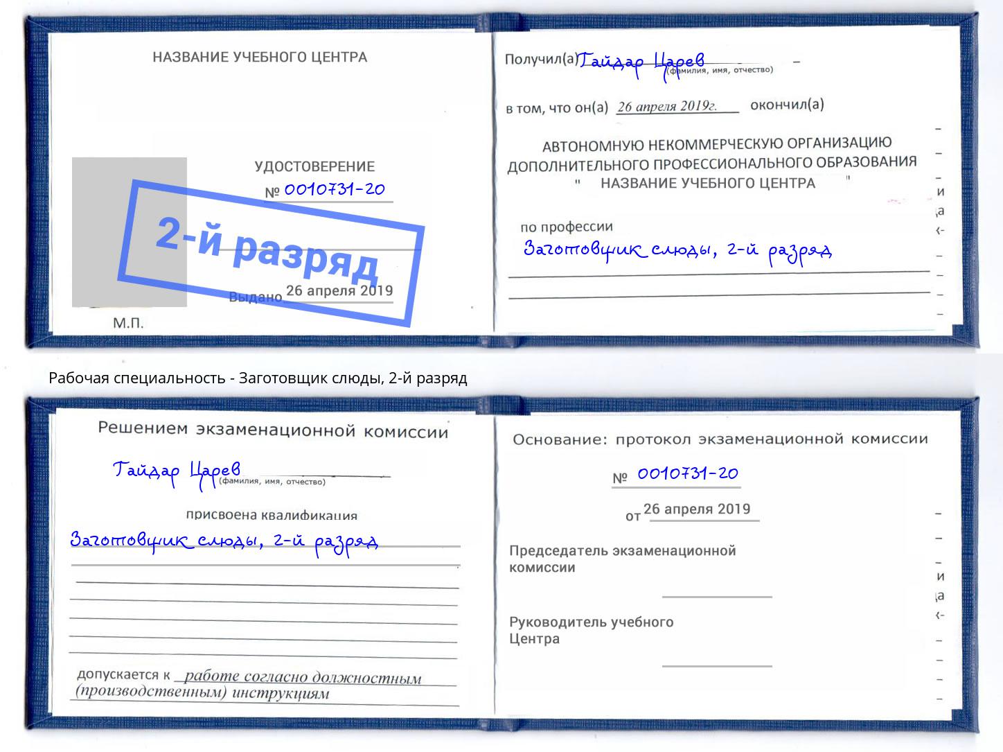 корочка 2-й разряд Заготовщик слюды Канаш