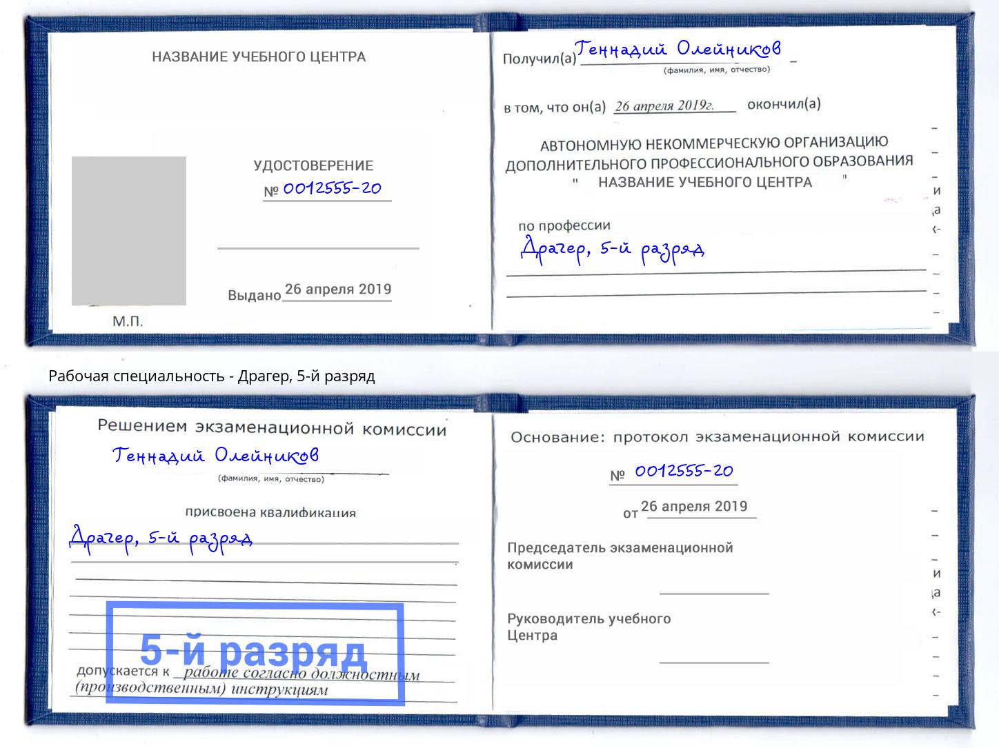 корочка 5-й разряд Драгер Канаш