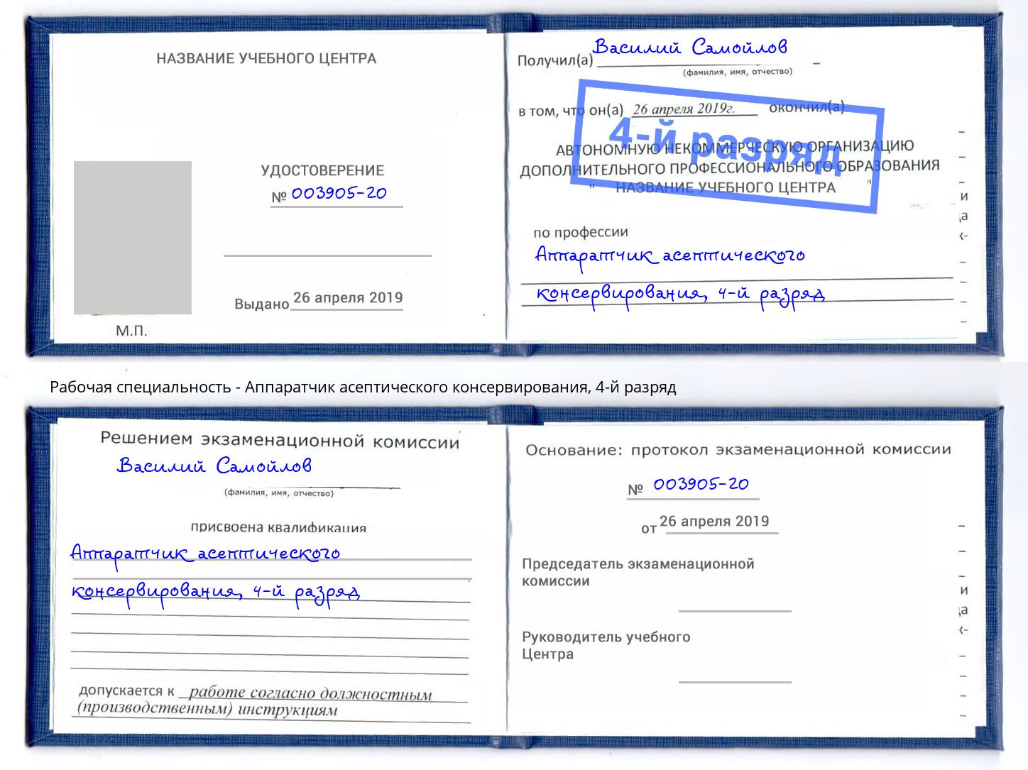 корочка 4-й разряд Аппаратчик асептического консервирования Канаш