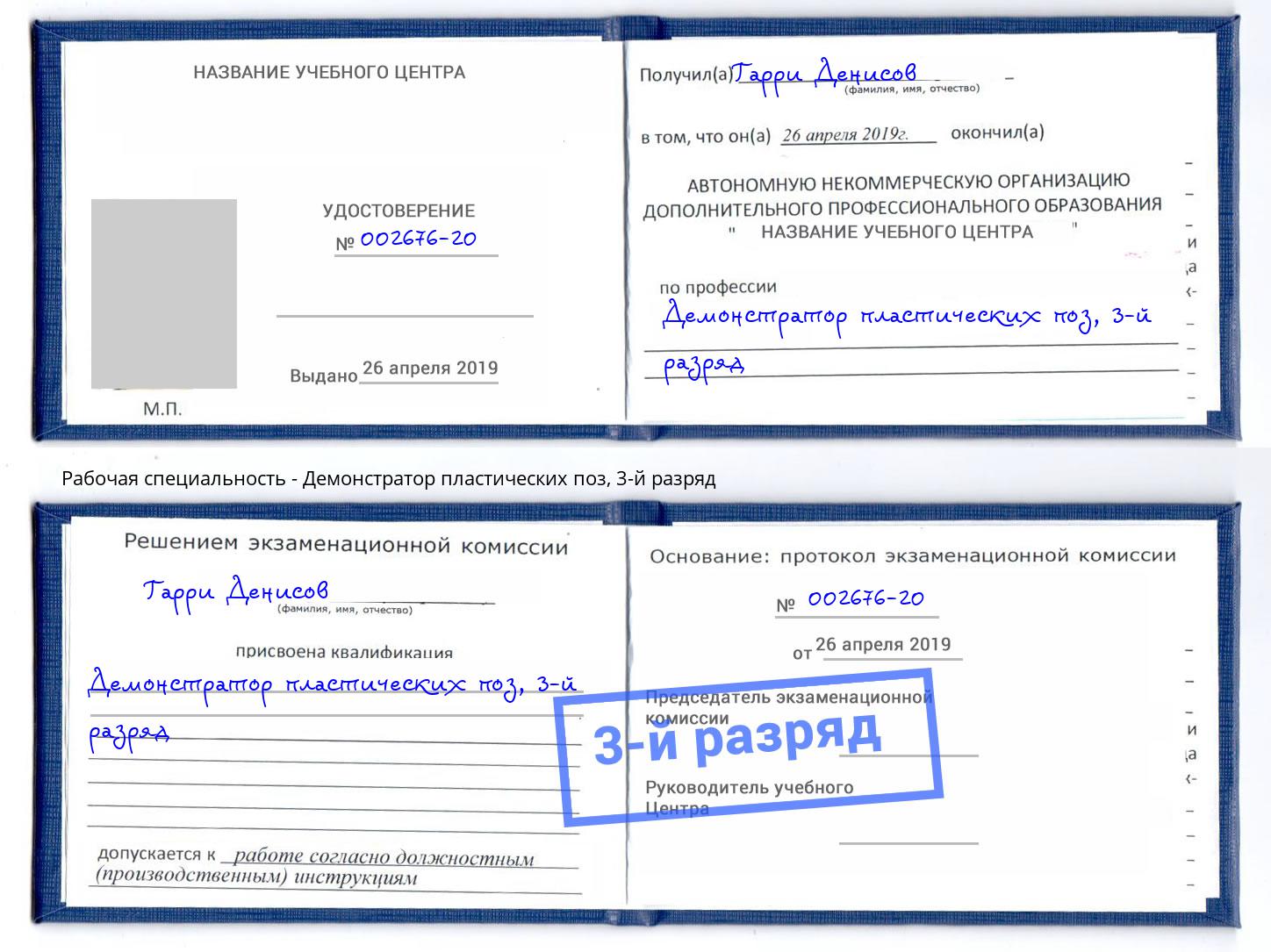 корочка 3-й разряд Демонстратор пластических поз Канаш