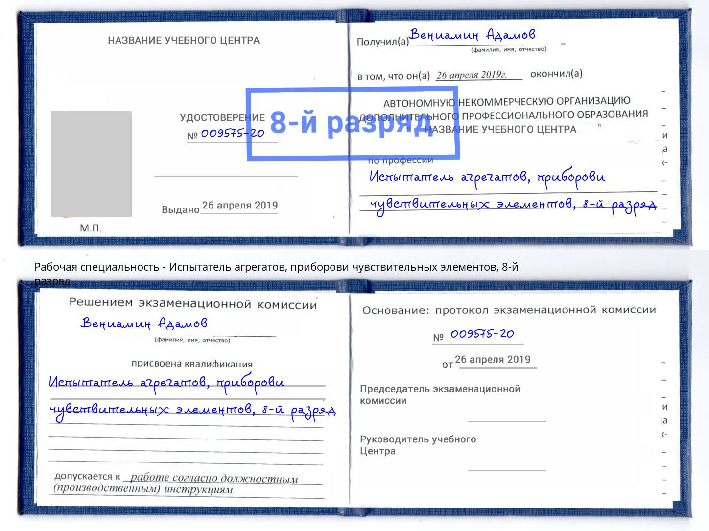 корочка 8-й разряд Испытатель агрегатов, приборови чувствительных элементов Канаш